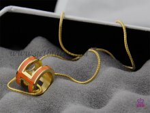 Hermes 3D Pop "H" logo Snake Bone Orange Necklace in Yellow Gold